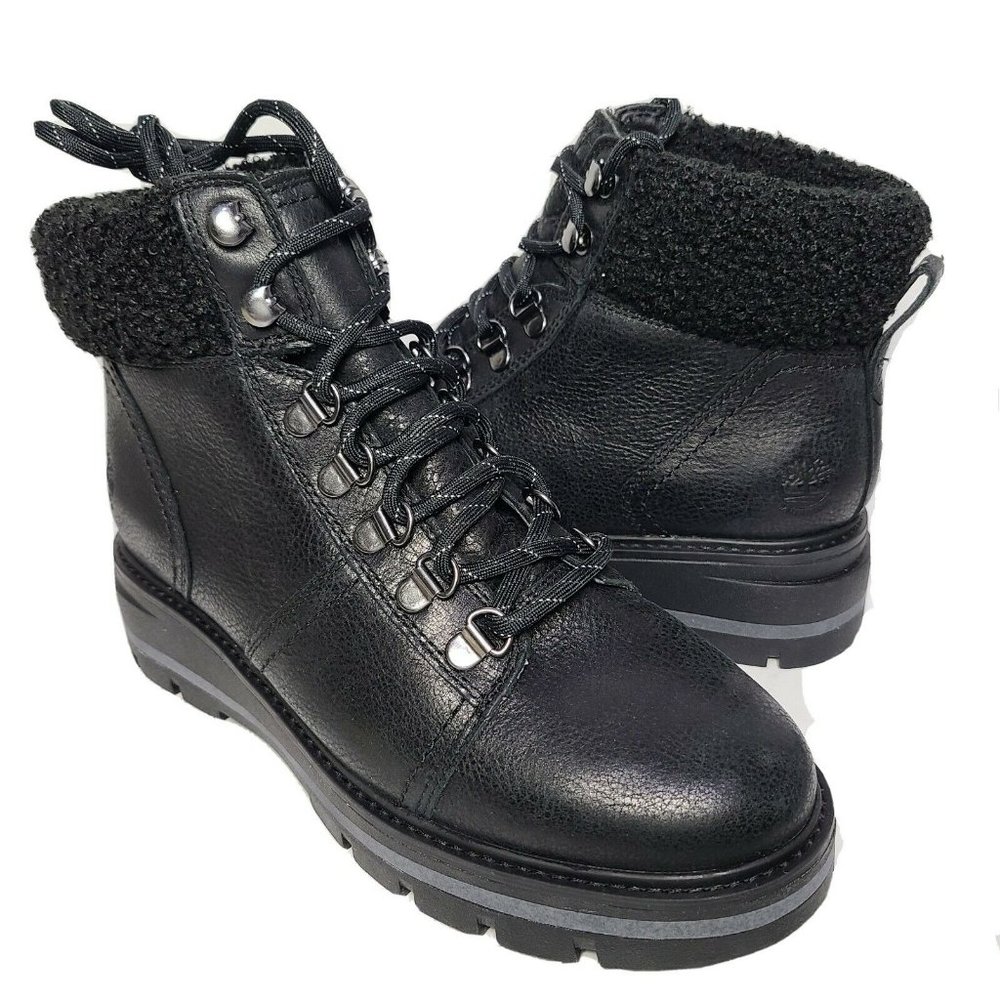 Timberland Women Boots Cervinia Valley black leather Waterproof Warm Lined 7.5